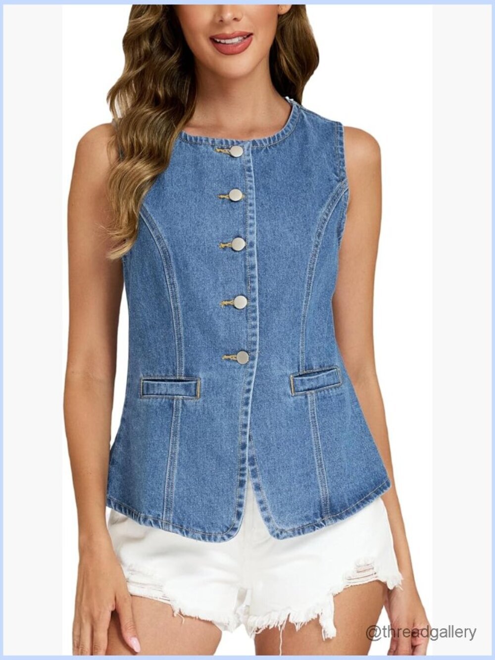 Sleeveless Denim Vest Tank Top Button Down Casual Waistcoat with Pockets